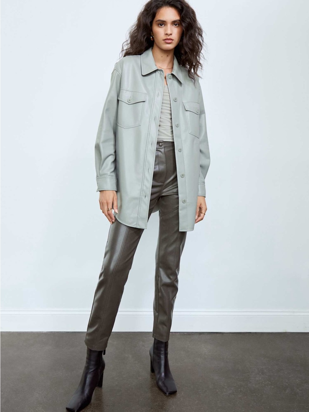 Aritzia Vegan Leather Shacket- Sage